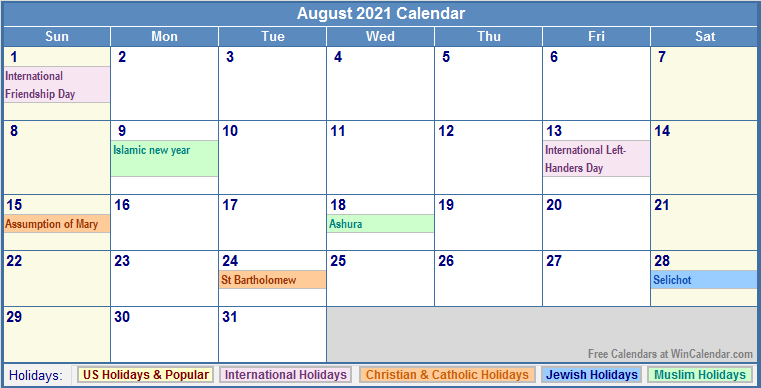 will holidays happen in august 2021