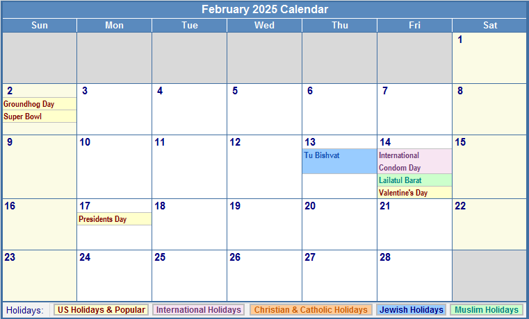 Printable February 2025 Calendar With Holidays