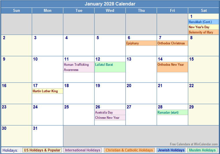 January 2028 Printable Calendars Gambaran January 2028 Printable Calendars Gambaran