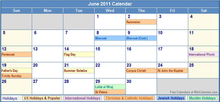 June 2011 Calendar with
