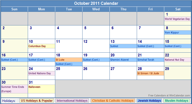2011 Calendar October. October 2011 Calendar with