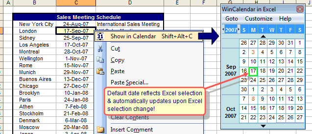 Calendar in Excel