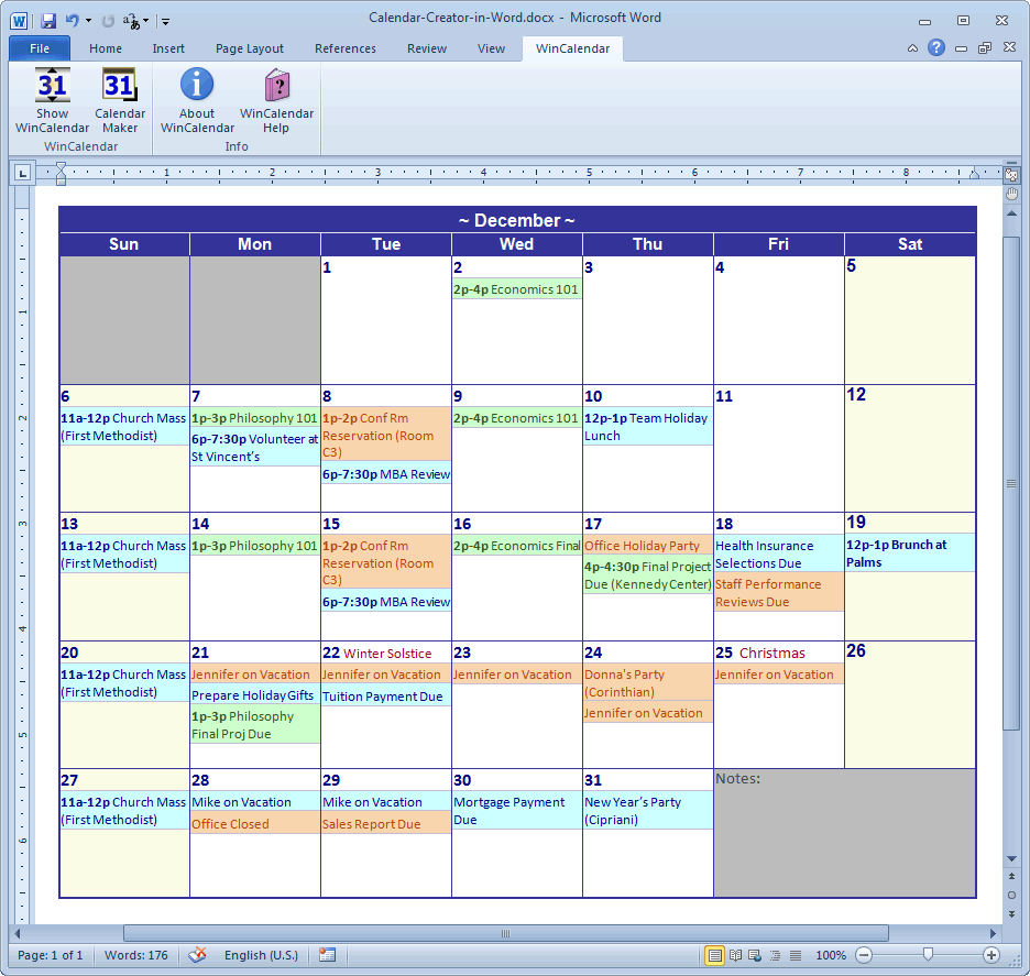 Calendar Maker & Calendar Creator for Word and Excel