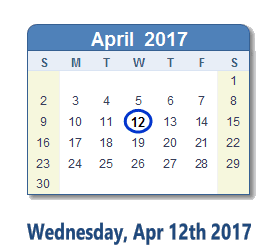 April 12, 2017 calendar