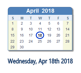April 18, 2018 calendar