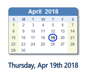 April 19, 2018 calendar