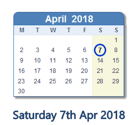 April 7, 2018 calendar