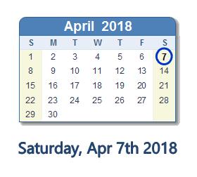 April 7, 2018 calendar