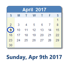 April 9, 2017 calendar