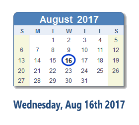August 16, 2017 calendar