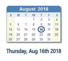 August 16, 2018 calendar