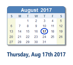 August 17, 2017 calendar