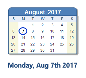 August 7, 2017 calendar