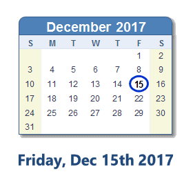 December 15, 2017 calendar