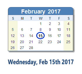 February 15, 2017 calendar