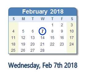 February 7, 2018 calendar