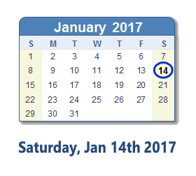January 14, 2017 calendar