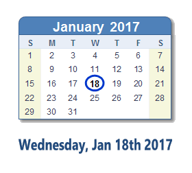 January 18, 2017 calendar