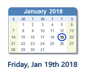 January 19, 2018 calendar