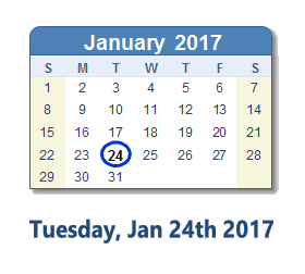 January 24, 2017 calendar