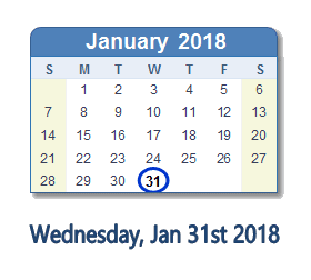 January 31, 2018 calendar