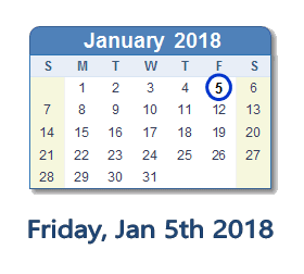 January 5, 2018 calendar