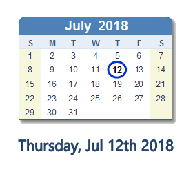 July 12, 2018 calendar