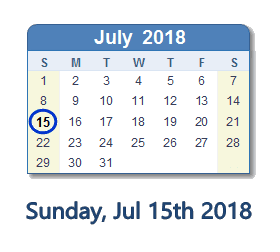 July 15, 2018 calendar