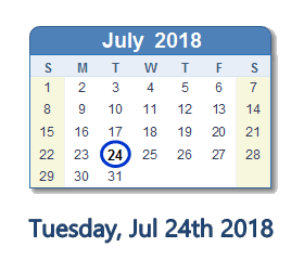 July 24, 2018 calendar