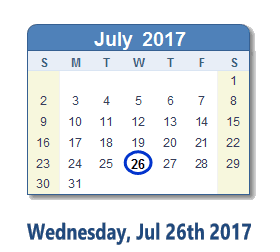 July 26, 2017 calendar