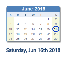 June 16, 2018 calendar