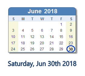 June 30, 2018 calendar