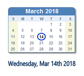 March 14, 2018 calendar