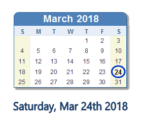 March 24, 2018 calendar