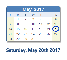 May 20, 2017 calendar