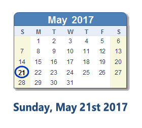 May 21, 2017 calendar