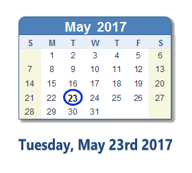 May 23, 2017 calendar
