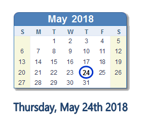 May 24, 2018 calendar