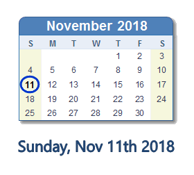 November 11, 2018 calendar