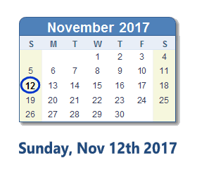 November 12, 2017 calendar