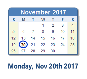 November 20, 2017 calendar
