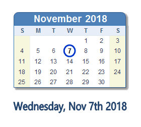 November 7, 2018 calendar
