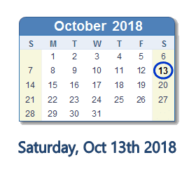 October 13, 2018 calendar