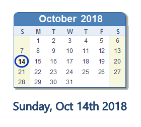 October 14, 2018 calendar
