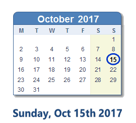 October 15, 2017 calendar