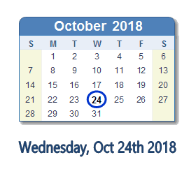 October 24, 2018 calendar