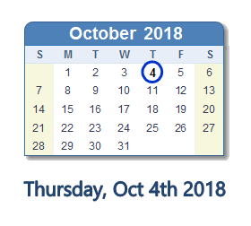 October 4, 2018 calendar