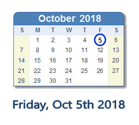 October 5, 2018 calendar