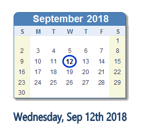 September 12, 2018 calendar