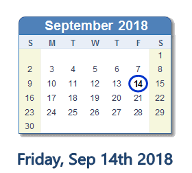 September 14, 2018 calendar